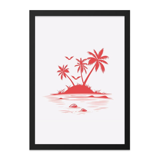 Tropical Island Wall Art, Red Palm Tree Print, Minimalist Ocean Scene, Beach House Decor, Coastal Artwork, Summer Vibes - Tawshia