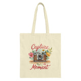 Capture the Moment Tote Bag, Camera Floral Design, Photography Lover Gift, Aesthetic Handbag, Everyday Carryall, Unique Present Idea - Tawshia
