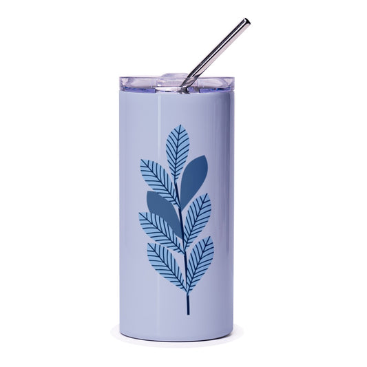 Blue Leaf Tumbler, Modern Floral Tumbler, Minimalist Plant Art Tumbler, Unique Gift Idea, Stylish Travel Mug, Trendy Drinkware - Tawshia
