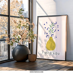 I Miss You Wall Art, Floral Vase Print, Sentimental Wall Decor, Forget Me Not Flowers, Minimalist Home Decor, Botanical Art Print - Tawshia