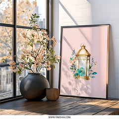 Lantern Wall Art, Floral Decor, Teal Flower Art, Botanical Print, Home Decor, Wall Decor, Living Room Art, Bedroom Art, Framed Art - Tawshia
