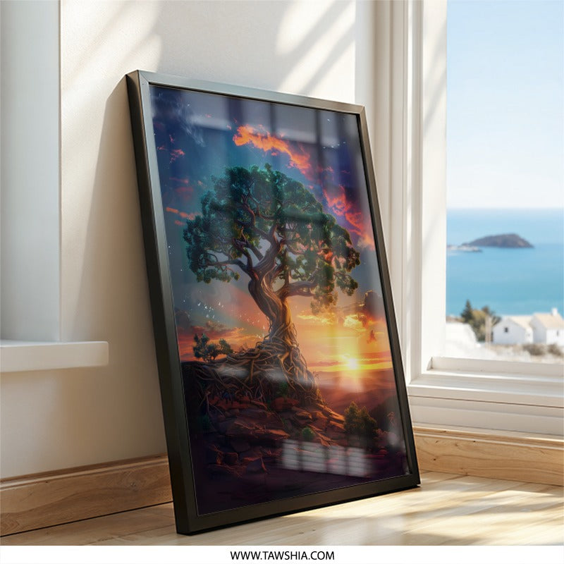 Enchanted Tree Wall Art, Sunset Landscape Print, Fantasy Tree Artwork, Mystical Nature Decor, Unique Home Art, Spiritual Wall Hanging - Tawshia