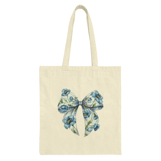 Floral Bow Tote Bag, Cute Design Bag, Fashion Tote, Blue Floral Bag, Everyday Carry, Stylish Tote, Gift for Her, Shopping Bag, Book Bag - Tawshia