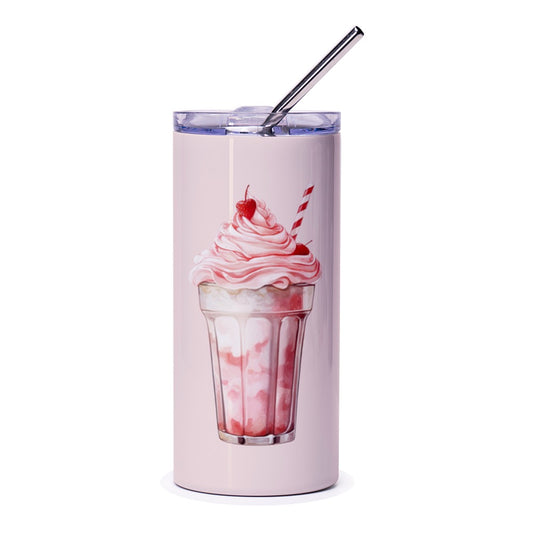 Pink Milkshake Tumbler, Cherry Topped Drinkware, Sweet Treat Tumbler, Cute Straw Cup, Summer Sipping, Travel Mug, Gift Idea - Tawshia