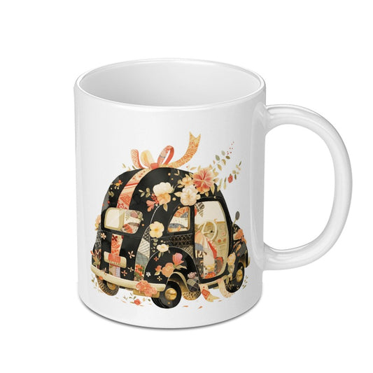 Floral Car Mug, Cute Vehicle Mug, Artistic Automotive Coffee Mug, Decorative Flower Mug, Car Lover Gift Idea, Quirky Graphic Mug - Tawshia