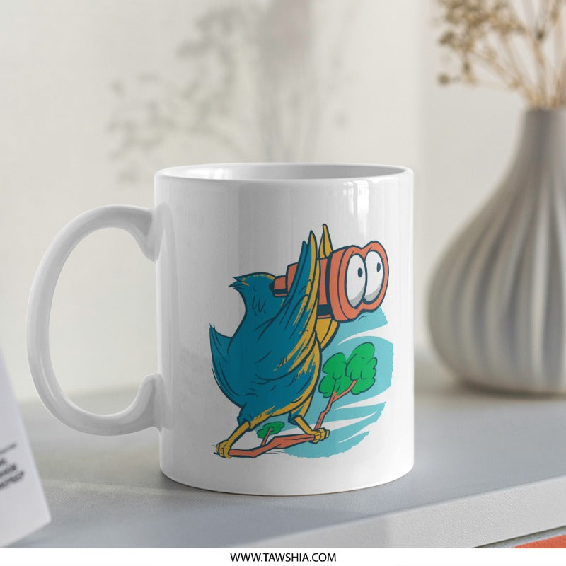 Cartoon Bird with Magnifying Glass Coffee Mug product