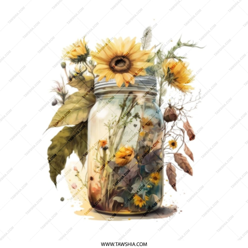 Sunflower Tote Bag, Mason Jar Flowers, Floral Grocery Bag, Watercolor Art, Everyday Tote, Book Bag, Cute Tote, Unique Gift, Shopping Bag - Tawshia