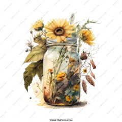 Sunflower Tote Bag, Mason Jar Flowers, Floral Grocery Bag, Watercolor Art, Everyday Tote, Book Bag, Cute Tote, Unique Gift, Shopping Bag - Tawshia