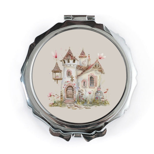 Fairy Tale Castle Pocket Mirror, Cute Cottagecore Aesthetic Makeup Mirror, Dreamy Pink Flowers, Travel Mirror, Gift for Her, Compact Mirror - Tawshia