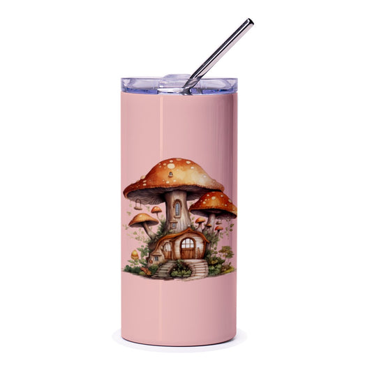 Mushroom House Tumbler, Fairy Tale Tumbler, Whimsical Tumbler, Cottagecore Gift, Fantasy Art Tumbler, Gift for Her, Unique Drinkware - Tawshia