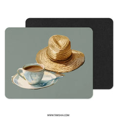Coffee Cup Mouse Pad, Straw Hat Design, Office Decor, Summer Vibes, Stylish Desk Accessory, Gift Idea, Computer Accessory - Tawshia