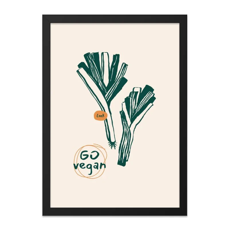 Go Vegan Leek Wall Art, Kitchen Art Print, Minimalist Food Art, Vegetable Poster, Modern Kitchen Decor, Farmhouse Art, Vegan Gift - Tawshia