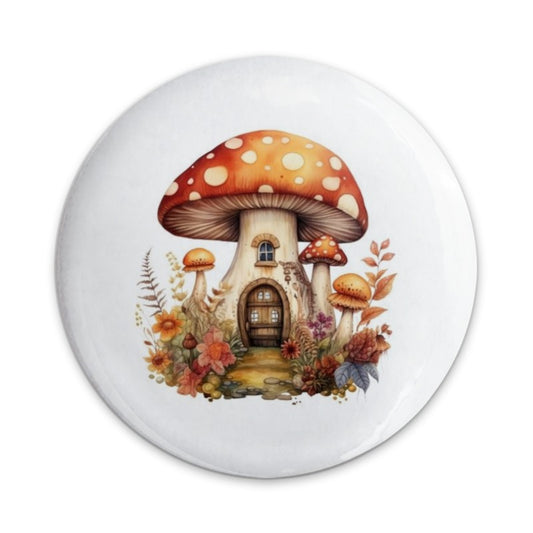 Mushroom House Pinback Button, Fairycore Button, Cottagecore Badge, Whimsical Button, Fantasy Art Pin, Magical Gift, Toadstool House - Tawshia