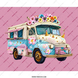 Floral Ice Cream Truck Mouse Pad, Cute Pink Flower Art, Whimsical Desk Decor, Unique Gift, Office Accessories - Tawshia