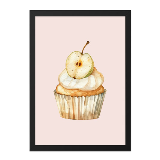 Pear Cupcake Wall Art, Watercolor Cupcake Print, Food Illustration, Kitchen Decor, Dessert Art, Modern Wall Decor - Tawshia