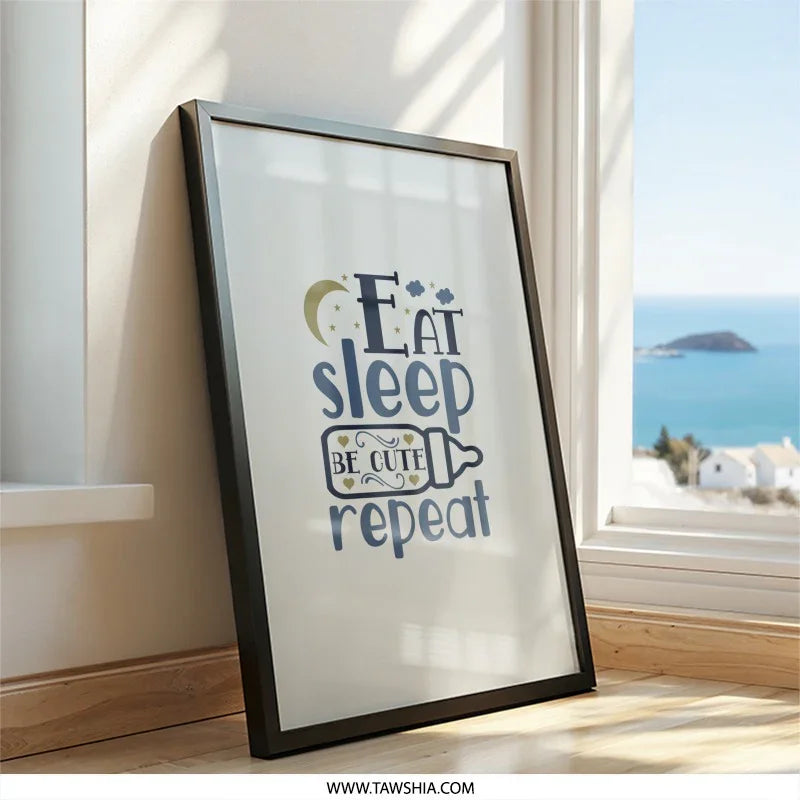 Eat Sleep Be Cute Repeat Wall Art, Nursery Decor, Baby Room, Kids Room Art, Modern Minimalist Design, Framed Art, Wall Decor - Tawshia