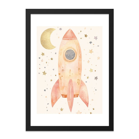 Rocket Wall Art, Space Nursery Decor, Moon and Stars Art Print, Watercolor Rocketship, Kids Room Decor, Baby Shower Gift, Celestial Wall Art - Tawshia