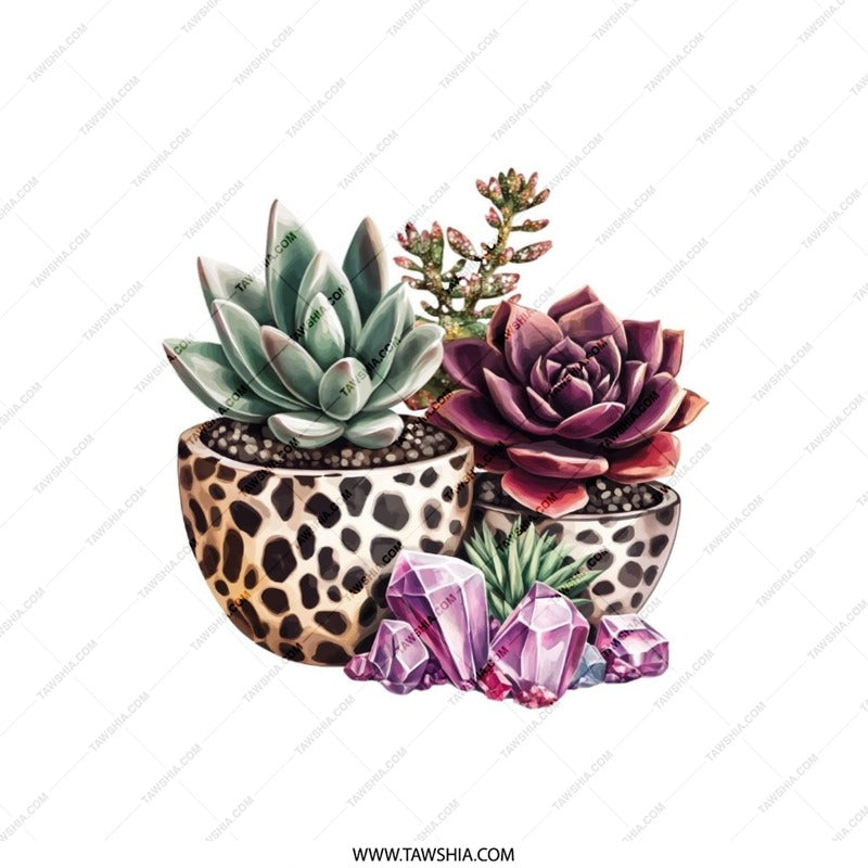 Succulent Pillow, Crystal Accent Pillow, Potted Plant Pillow, Home Decor Pillow, Botanical Pillow, Decorative Pillow - Tawshia