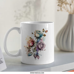 Watercolor Roses Mug, Floral Coffee Cup, Botanical Art Mug, Colorful Flower Gift Mug, Elegant Drinkware, Artistic Tea Mug, Gift for Her - Tawshia