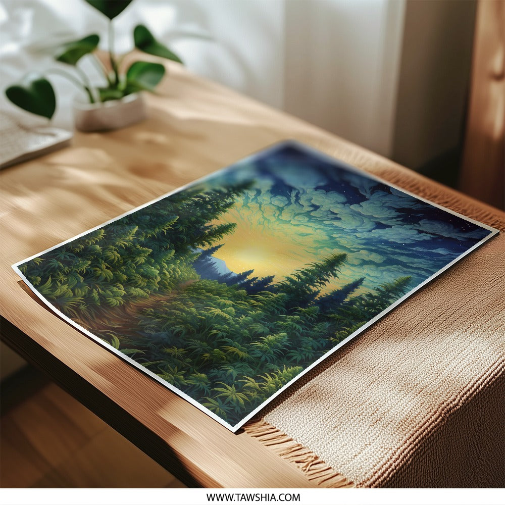 Cannabis Field Photographic Print, Forest Path Art Print, Night Sky Wall Art, Dreamy Nature Photo, Landscape Print, Home Decor - Tawshia