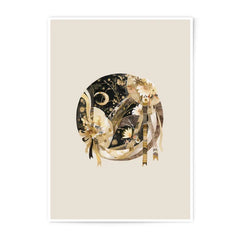 Celestial Photographic Prints, Crescent Moon Art Print, Floral Art Print, Black Gold Home Decor, Stylish Celestial Artwork, Wall Art Prints - Tawshia