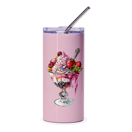 Dessert Tumbler, Strawberry Berry Sundae Tumbler, Iced Coffee Tumbler, Foodie Gift, Gift for Her, Berry Ice Cream Tumbler, Unique Tumbler - Tawshia