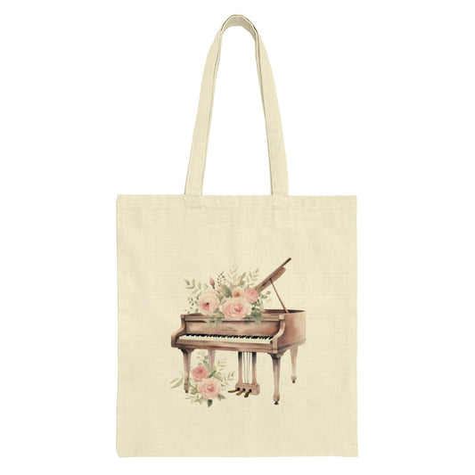 Piano Tote Bag, Floral Music Bag, Gift for Pianist, Music Lover Tote, Piano Teacher Gift, Aesthetic Tote Bag, Book Bag, Shopping Tote - Tawshia
