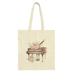 Piano Tote Bag, Floral Music Bag, Gift for Pianist, Music Lover Tote, Piano Teacher Gift, Aesthetic Tote Bag, Book Bag, Shopping Tote - Tawshia