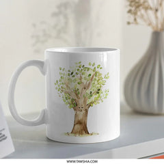 Cute Tree Mug, Smiling Tree Art, Nature Lover Gift, Watercolor Tree Coffee Mug, Forest Design Mug, Unique Mug for Nature Fan, Plant Lover - Tawshia