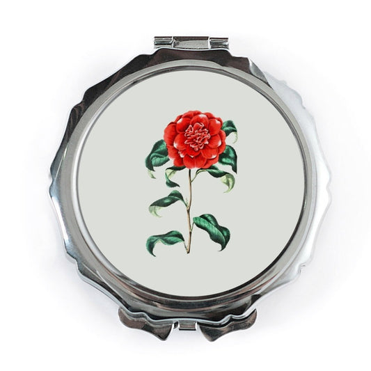 Camellia Pocket Mirror, Floral Mirror, Botanical Art, Red Flower Mirror, Vintage Style, Double Sided Mirror, Travel Mirror - Tawshia