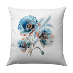 Blue Poppy Pillow, Floral Throw Pillow, Flower Decorative Pillow, Botanical Cushion Cover, Home Decor Accent, Modern Design Gift - Tawshia
