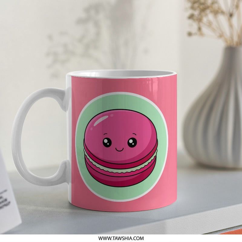 Cute Macaron Mug, Kawaii Food Mug, Dessert Lover Gift, Sweet Treat Mug, Pink Macaron, Foodie Gift, Coffee Mug, Tea Mug, Kitchen Decor - Tawshia