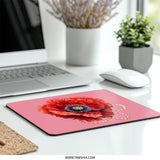 Red Poppy Mouse Pad, Floral Desk Accessory, Flower Art, Pearl Jewelry, Unique Computer Gift, Modern Office Decor, Elegant Desk Pad - Tawshia
