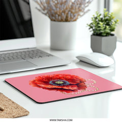 Red Poppy Mouse Pad, Floral Desk Accessory, Flower Art, Pearl Jewelry, Unique Computer Gift, Modern Office Decor, Elegant Desk Pad - Tawshia