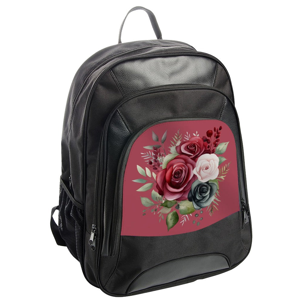 Floral Roses Bouquet BackPack, Elegant Flower Design Bookbag, Stylish Rose Art, School Travel Bag, Unique Gift, Burgundy Rose Gift - Tawshia