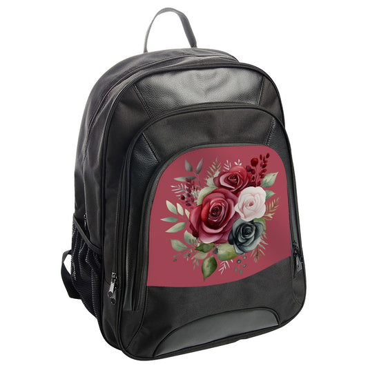 Floral Roses Bouquet BackPack, Elegant Flower Design Bookbag, Stylish Rose Art, School Travel Bag, Unique Gift, Burgundy Rose Gift - Tawshia