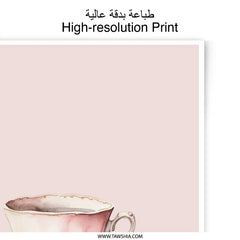 Pink Teacup Photographic Prints, Delicate China Art Print, Pastel Kitchen Decor, Feminine Wall Art, Home Decor Photographic Prints - Tawshia