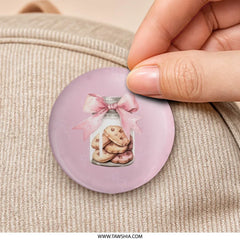 Cookies in a Jar Pinback Button, Pink Bow, Food Pin, Cute Button, Sweet Treat Badge, Baking Gift, Aesthetic Badge, Pastel Pink Button - Tawshia