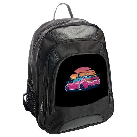 Pink Car Backpack, Vaporwave Style, Retro Sunset, Unique Backpack, Gift for Car Enthusiast, Trendy Backpack, Car Lover Backpack - Tawshia