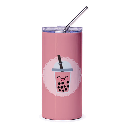 Cute Boba Tea Tumbler, Kawaii Drink Cup, Bubble Tea Lover Gift, Pink Tumbler with Straw, Trendy Drinkware, Unique Tumbler Design - Tawshia
