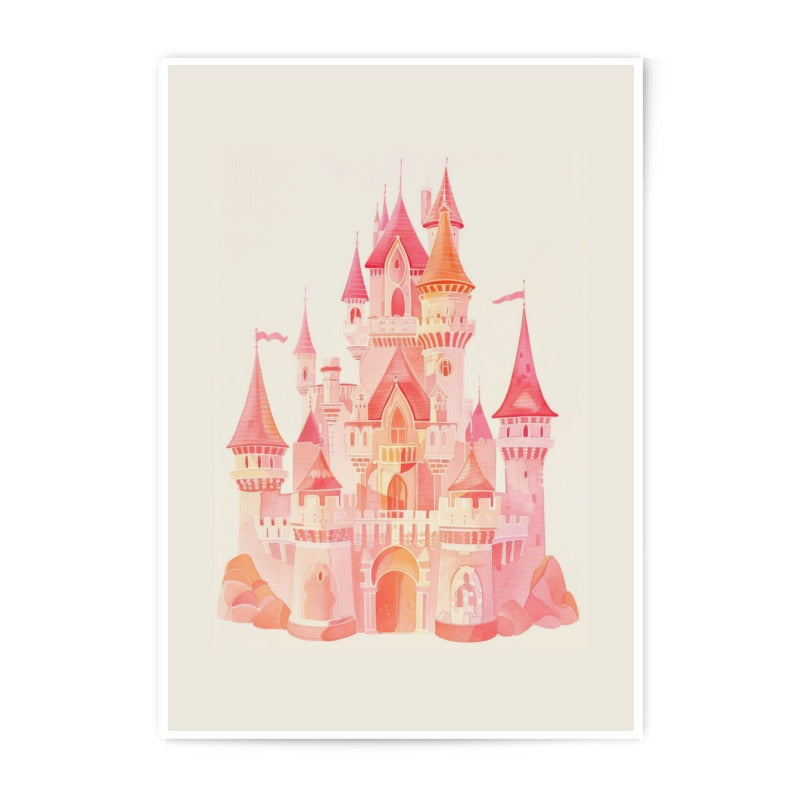 Pink Castle Photographic Print, Fantasy Art Print, Watercolor Castle Art, Princess Castle Decor, Nursery Wall Art, Dreamy Castle - Tawshia