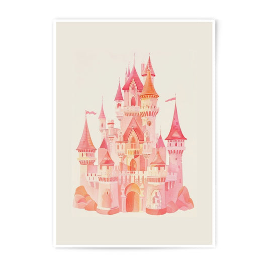Pink Castle Photographic Print, Fantasy Art Print, Watercolor Castle Art, Princess Castle Decor, Nursery Wall Art, Dreamy Castle - Tawshia