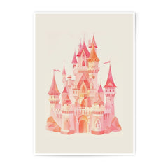 Pink Castle Photographic Print, Fantasy Art Print, Watercolor Castle Art, Princess Castle Decor, Nursery Wall Art, Dreamy Castle - Tawshia