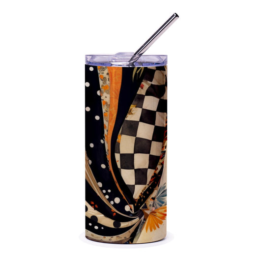 Checkerboard Tumbler, Polka Dots Tumbler, Floral Tumbler, Patterned Tumbler, Unique Gift, Stylish Tumbler, Travel Mug, Coffee Tumbler - Tawshia