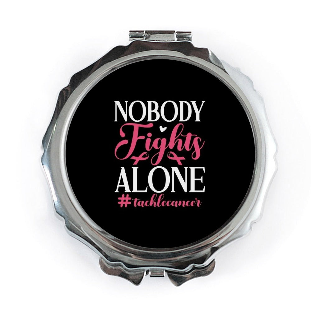 Nobody Fights Alone Pocket Mirror, Cancer Awareness Gift, Inspirational Pocket Mirror, Support Gift, Fight Cancer Gift, Cancer Ribbon - Tawshia