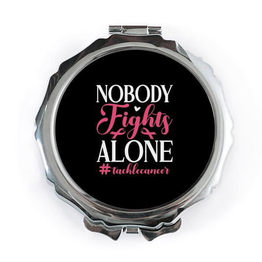 Nobody Fights Alone Pocket Mirror, Cancer Awareness Gift, Inspirational Pocket Mirror, Support Gift, Fight Cancer Gift, Cancer Ribbon - Tawshia