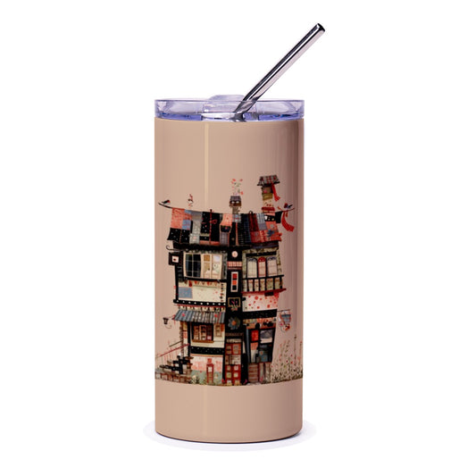 Whimsical Building Tumbler, Colorful House Drinkware, Unique Home Design, Art Inspired Travel Tumbler, Artistic Gift Idea - Tawshia