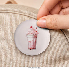 Strawberry Milkshake Pinback Button, Delicious Dessert Badge, Cute Food Button, Pink Drink Accessory, Unique Gift Idea, Trendy Button - Tawshia