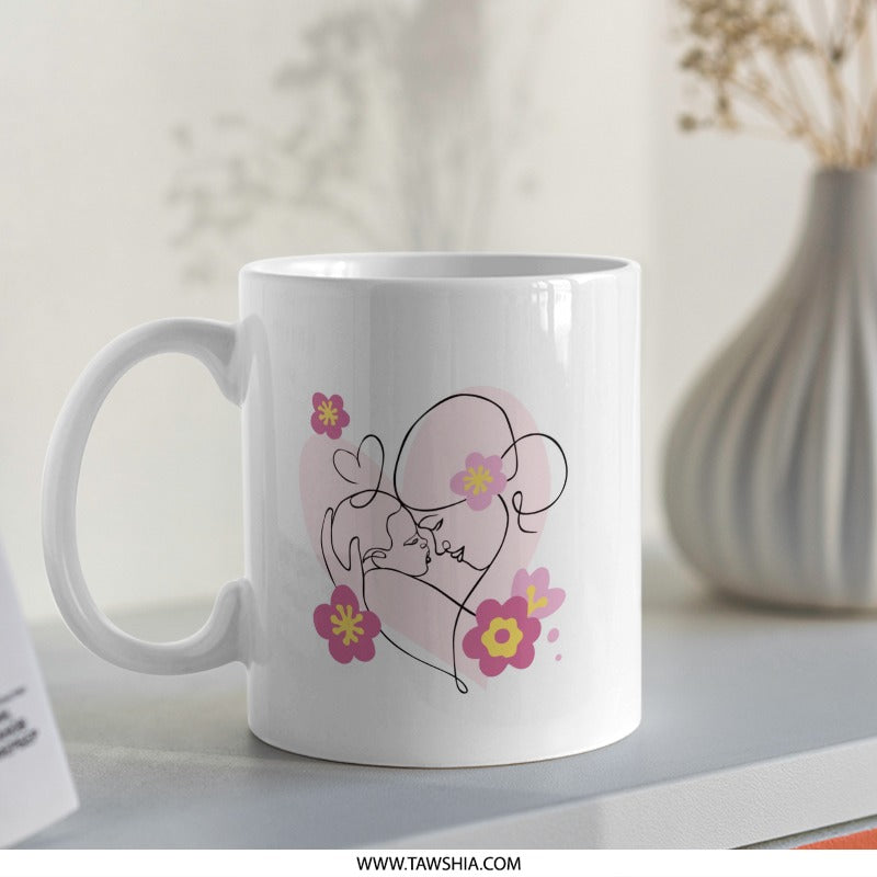 Mother and Child Mug, Floral Mug, Mom Gift, Minimalist Line Art Mug, Motherhood Coffee Mug, Gift for New Mom, Mom and Baby Mug, Mom Present - Tawshia
