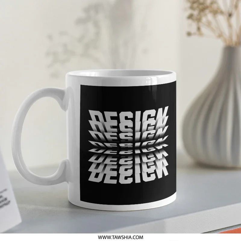 Bold Design Text Black and White Ceramic Mug product